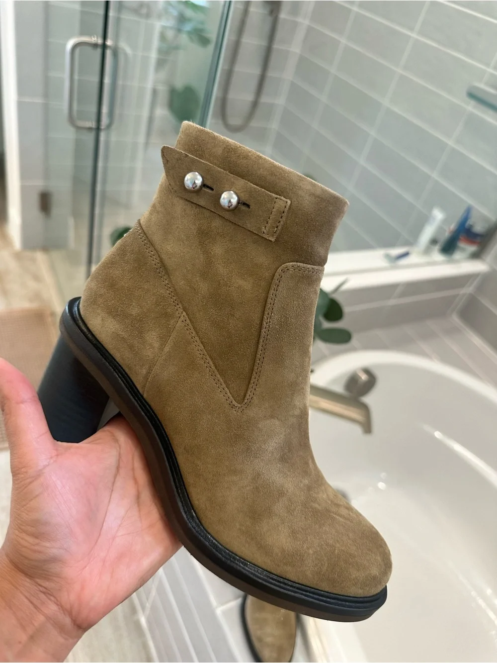 New rag & bone Tan Suede Ankle Booties with Side Zip